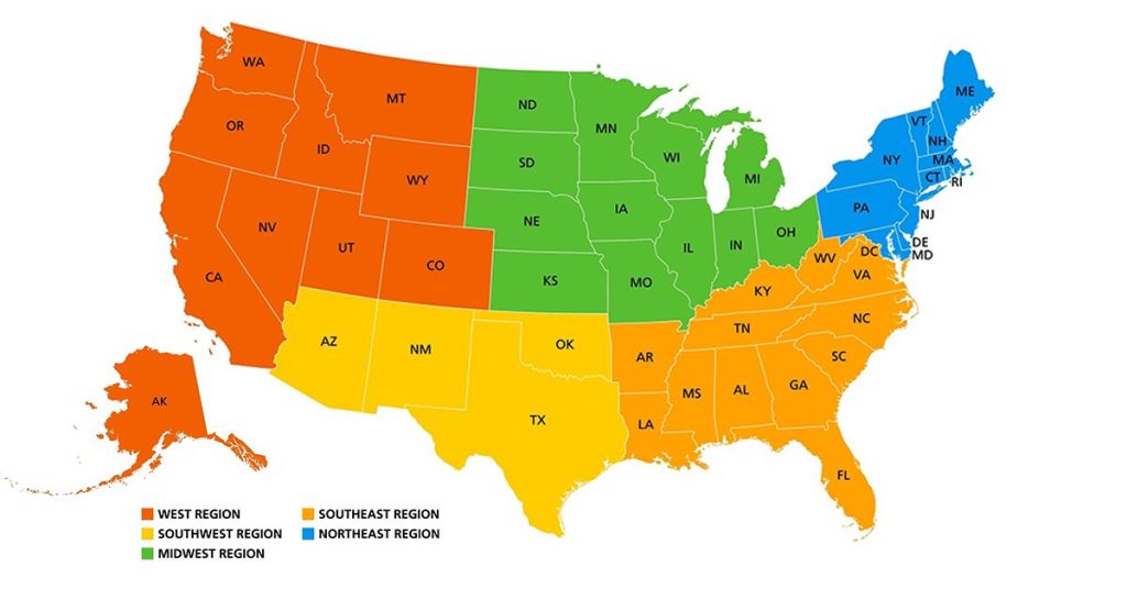 Map of US Regions truckers wiki