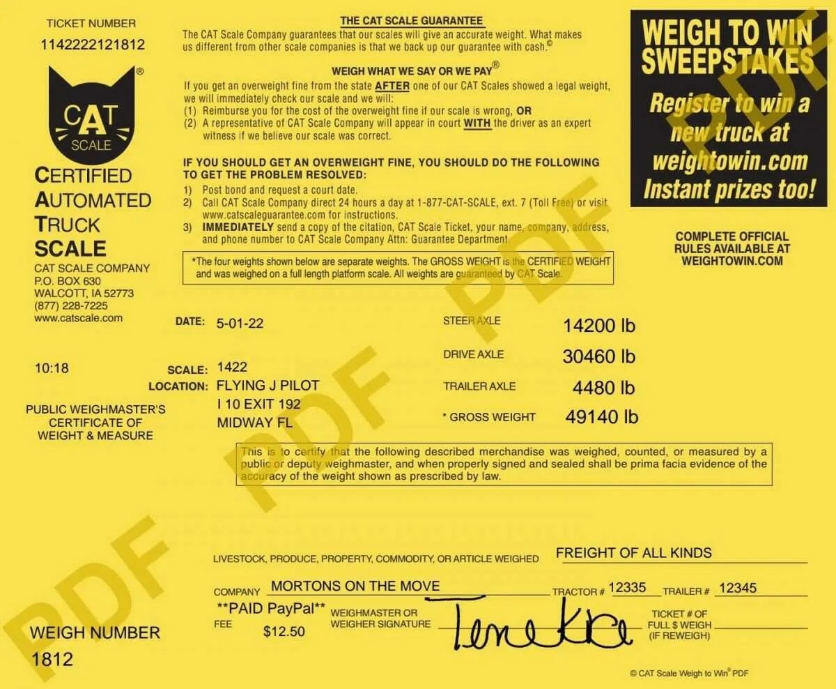 Weight ticket example Truckers Wiki