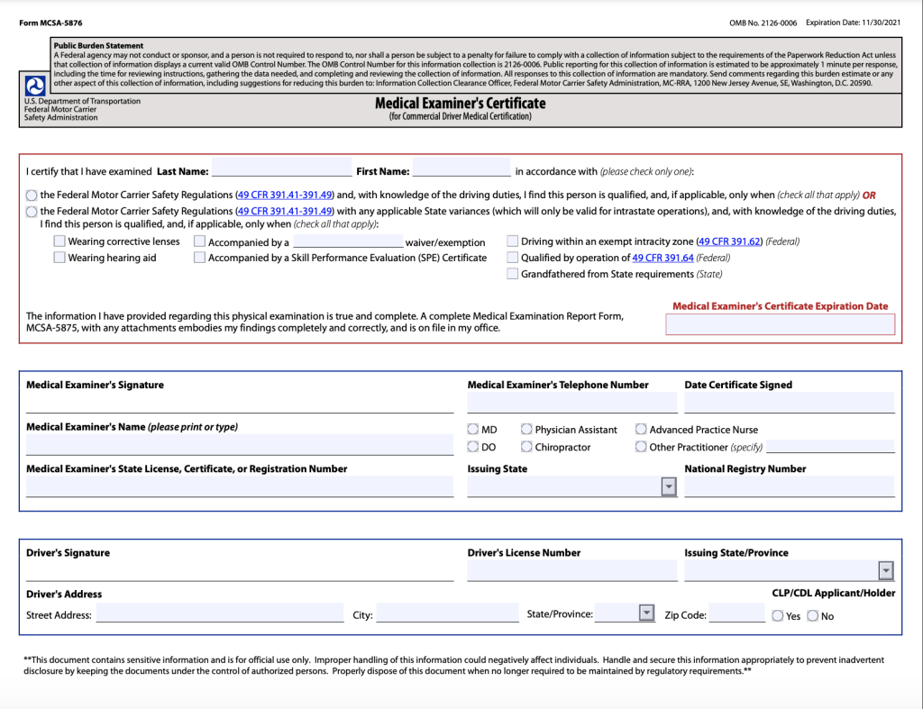 What is a DOT Medical Card example truckers wiki article
